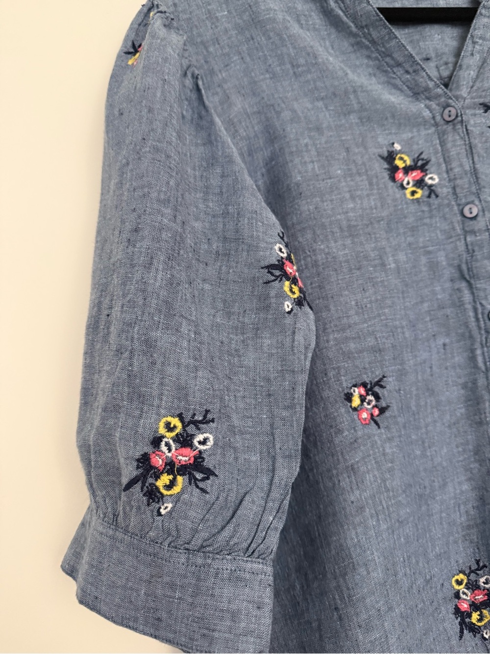 Charter Club Linen Floral Embroidered Tie-Front Blouse - XL - Picture 5 of 9